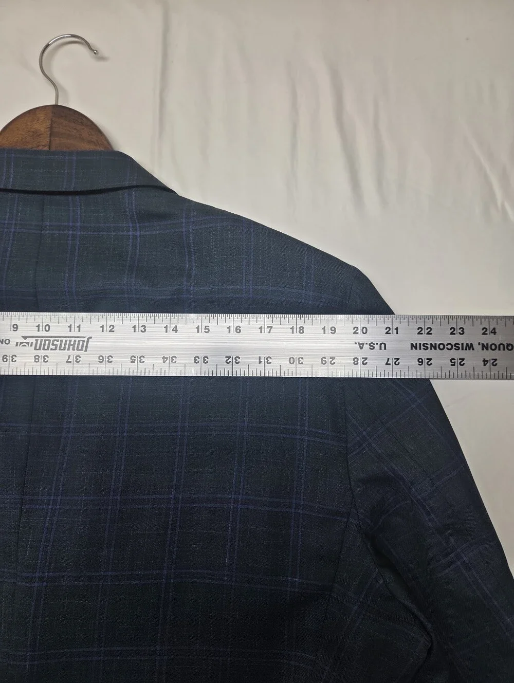 Hickey Freeman New York 48R Teal Plaid Sport Coat Wool Flax Silk USA